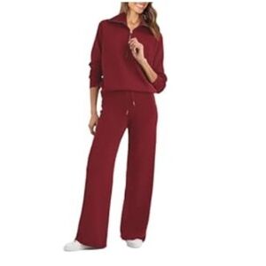Womens 2 Piece Sweatsuit Set Oversized Half Zip Sweatshirt Wide Leg Pants